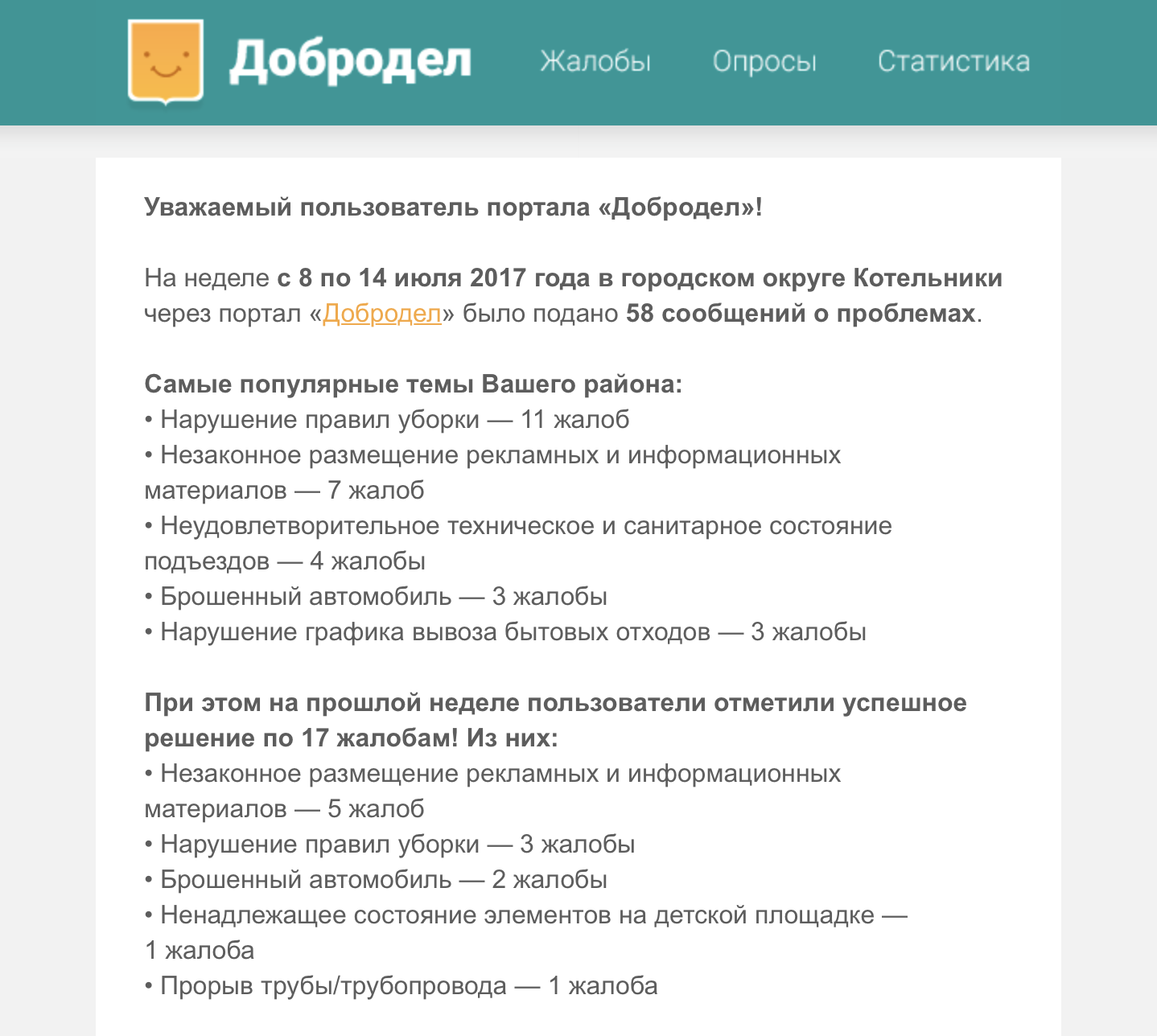 Как написать жалобу в добродел московская область образец