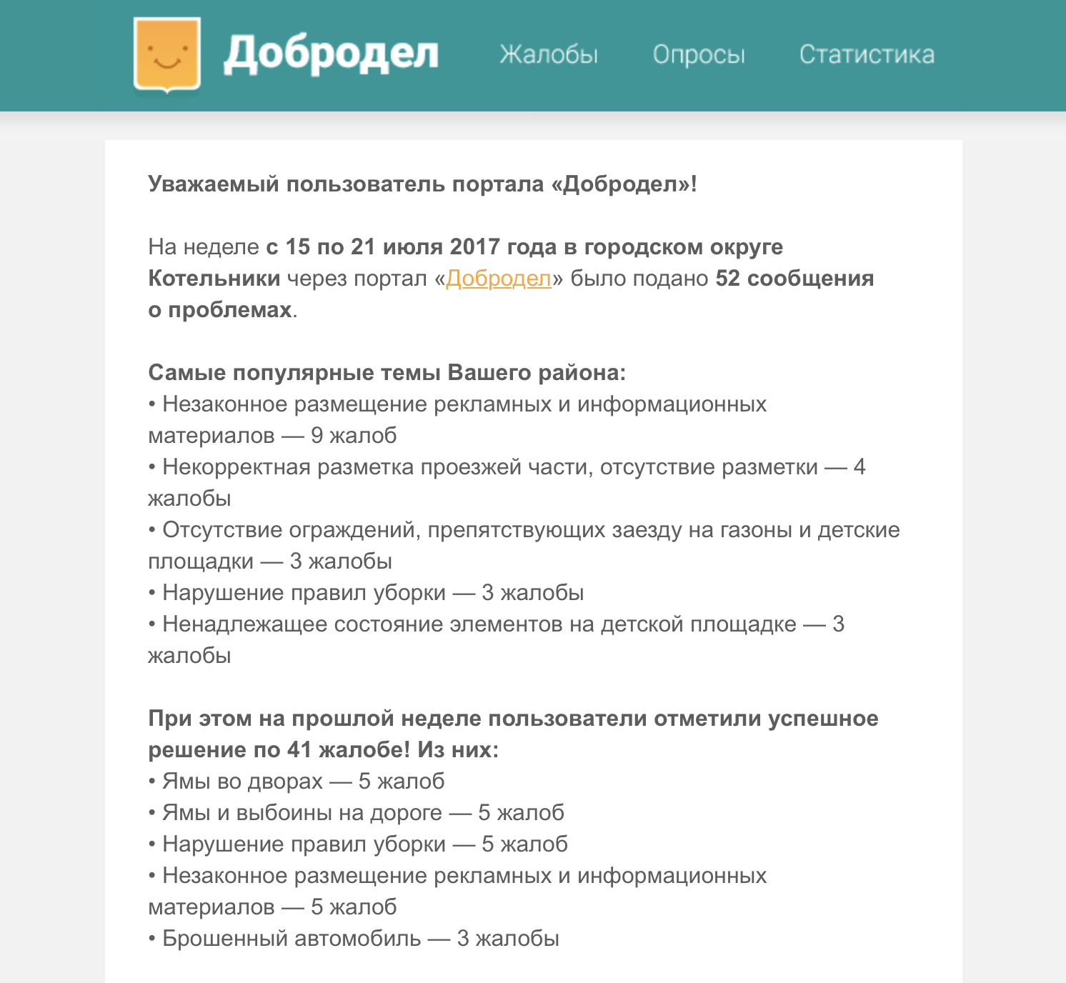 Как написать жалобу в добродел московская область образец