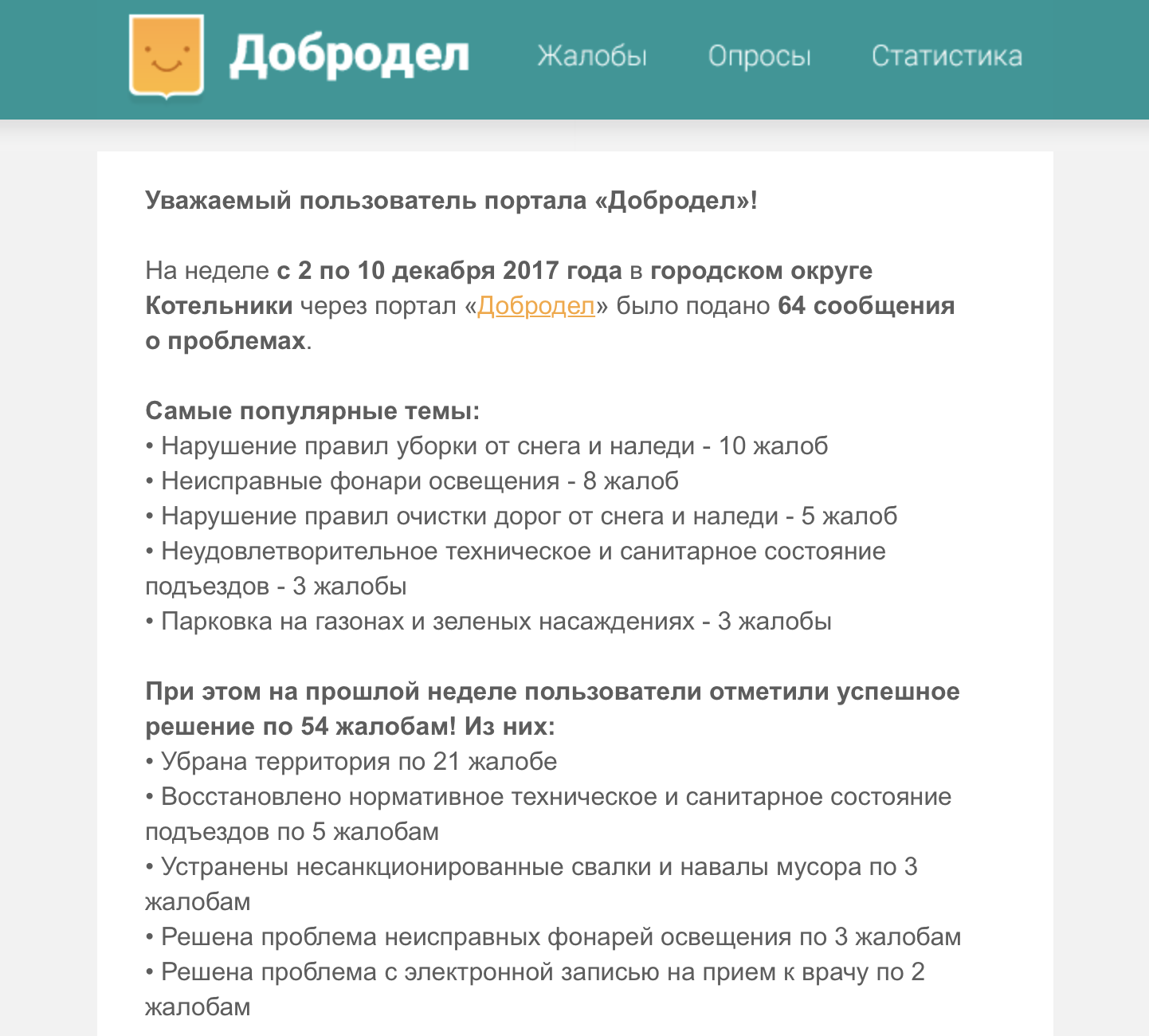 Как написать жалобу в добродел московская область образец